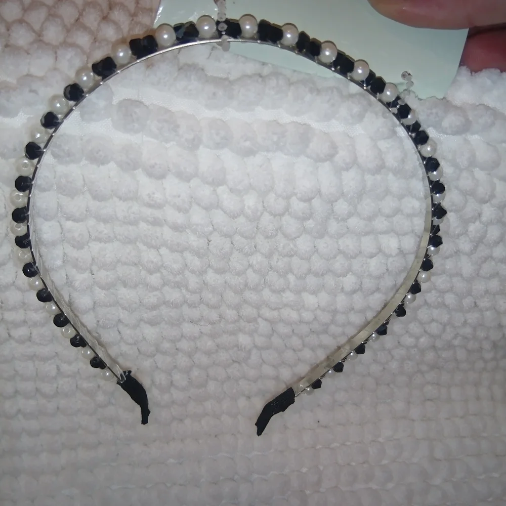 ​Chic Beaded Headband | Black & White Faux Pearls | Hair Accessory